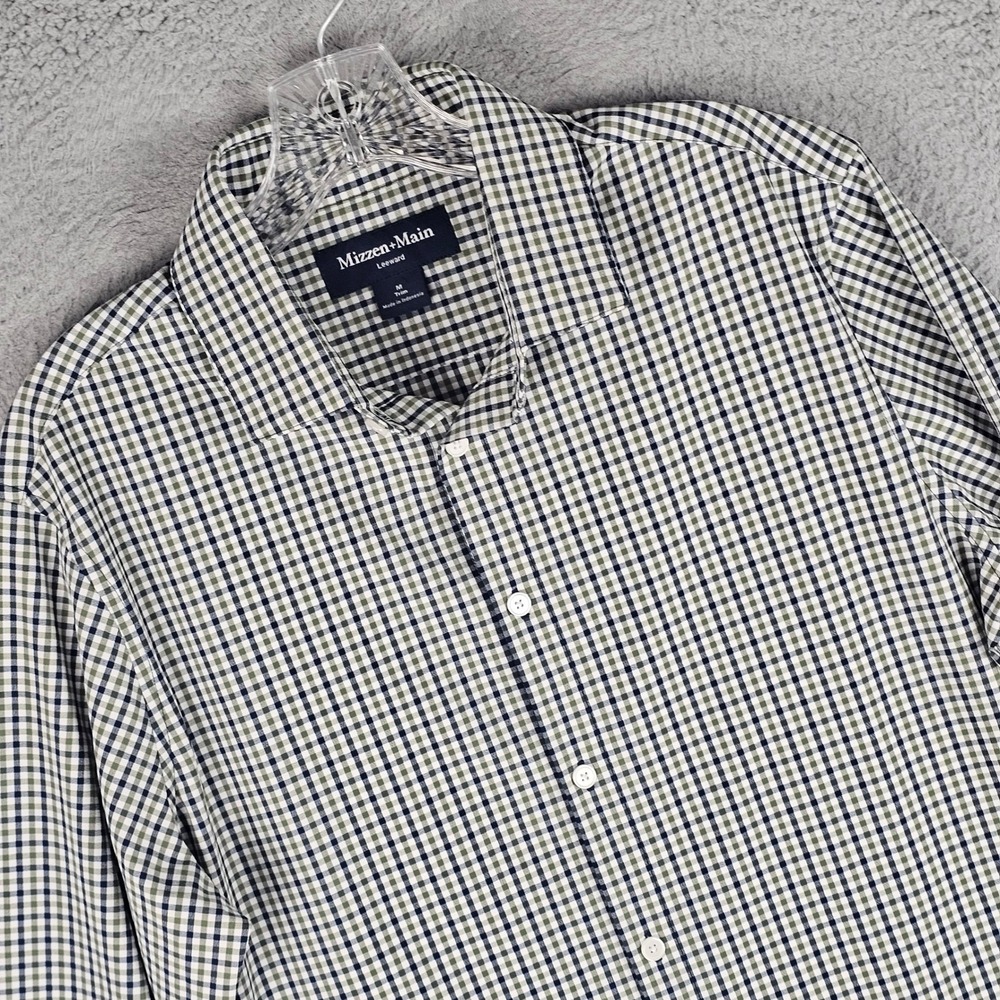 Mizzen+Main Shirt Mens M Green Leeward Trim Fit Gingham Performance 1WS-1463